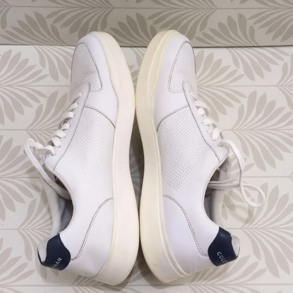 Cole Haan Men's White/Blue Leather Lace-Up Sneakers C33987 US 10.5 M